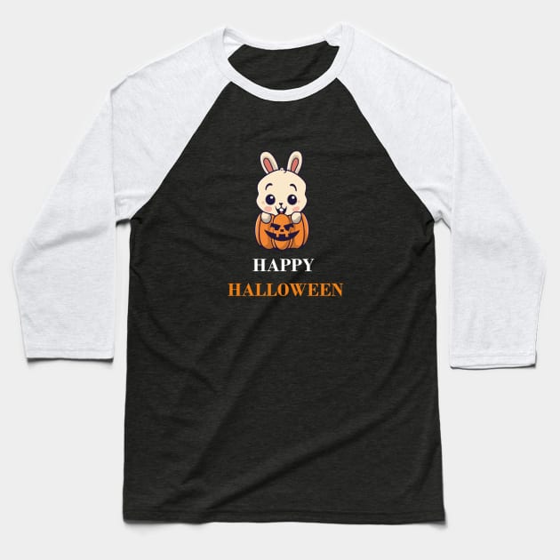 Happy Halloween White Rabbit (Black) Baseball T-Shirt by Anke Wonder 